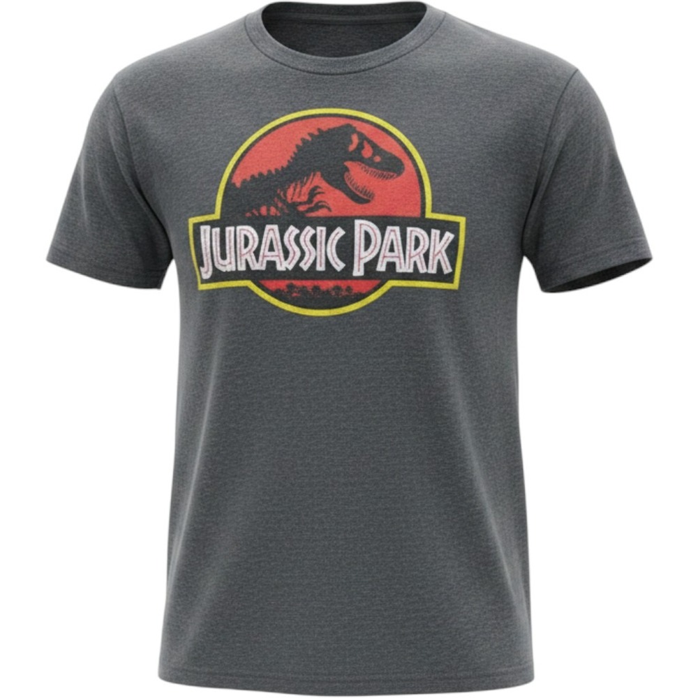 Jurassic Park Mens Large Graphic T-Shirt Charcoal Grey Heather Movie Logo Tee